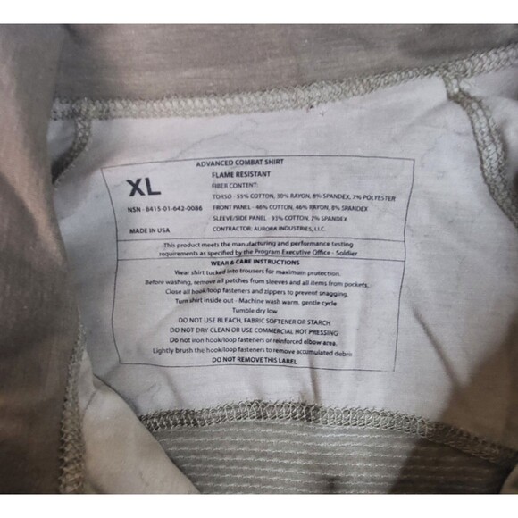 Advanced Army Combat Shirt 1/4 Zip Sz XL Long Sleeve Flame Resistant Camo USA - Picture 8 of 10